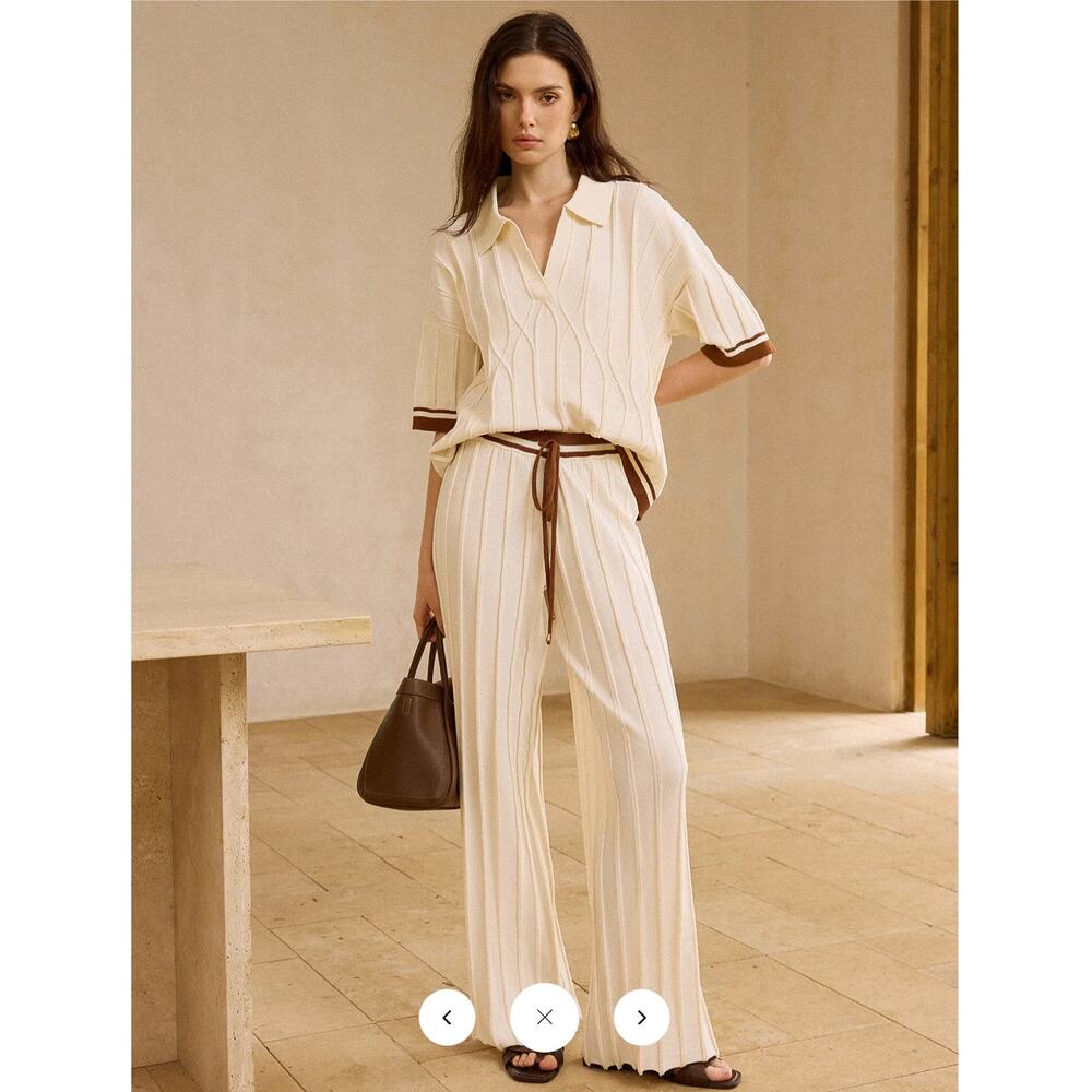 Commense Cream Wide-Leg Knit Pants